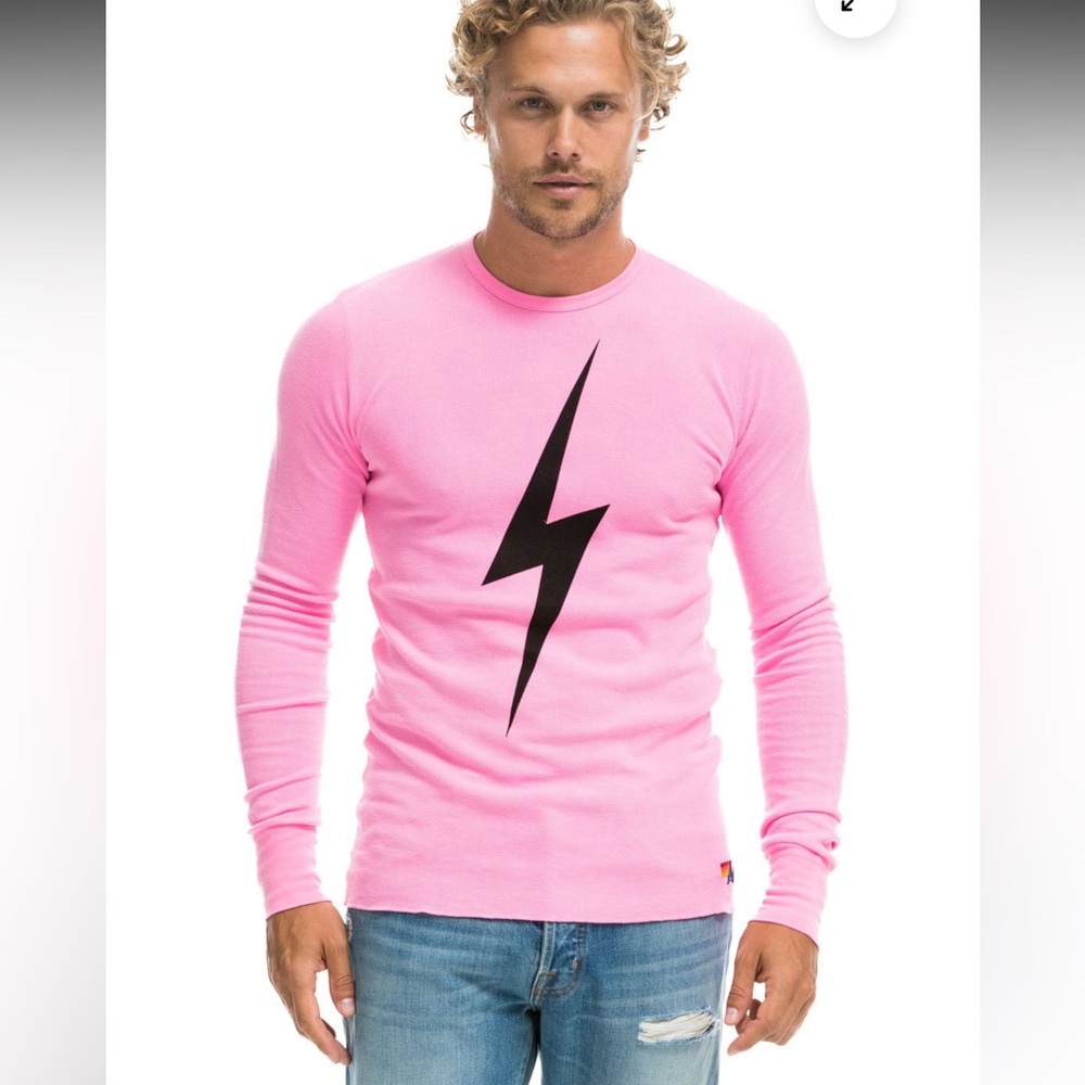 Aviator Nation unisex bolt thermal long sleeve tee in neon pink, size M